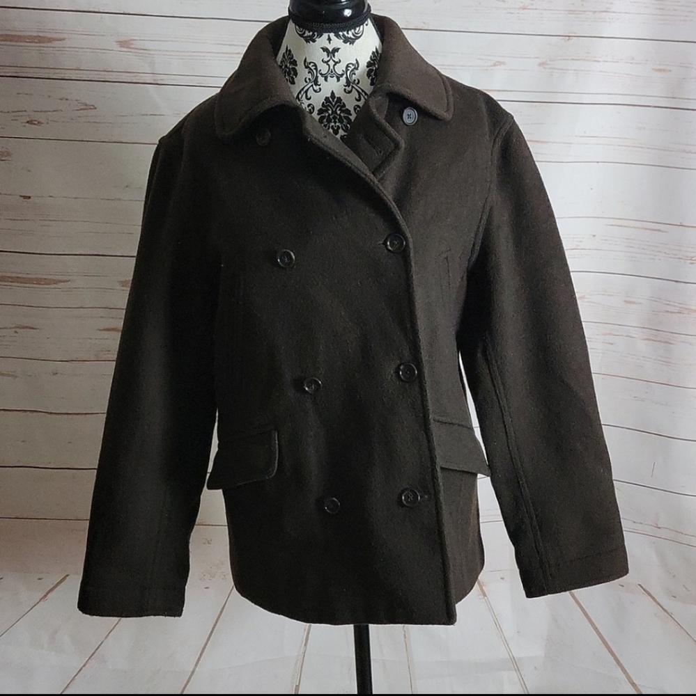J. Crew Brown Wool Blend Double Brested Button Front Peacoat Size Medium